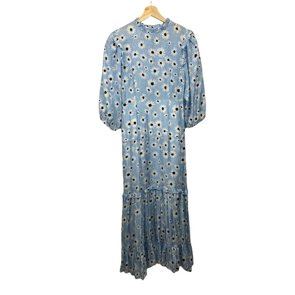 Rixo London Monet Blue Leopard Daisy Midi Dress - Picture 3 of 13